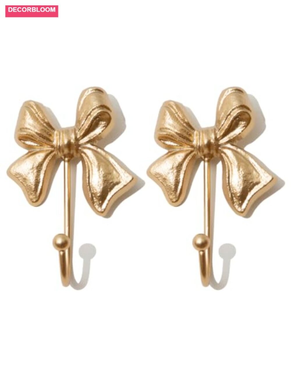 Metallic Gold Bow Wall Hooks 2-Pack Sturdy Metal Hanging Hooks